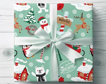 Christmas Wrapping Paper Roll and Sheets, North Pole Mail Winter Holiday Xmas Gift Wrap for Kids, Secret Santa Party Supplies and Decor