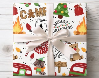 Merry Campmas Christmas Wrapping Paper Roll, Holiday Camper Gift Wrap, Party Supplies and Decorations, RV, Outdoor, and Nature Lover