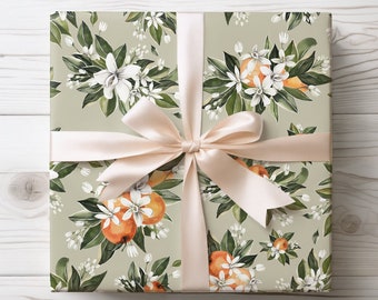 Orange Blossom Fruit Wrapping Paper Roll and Sheet, Florida Floral Party Supplies and Decor Citrus Gift Wrap, Little Cutie Baby Shower Theme