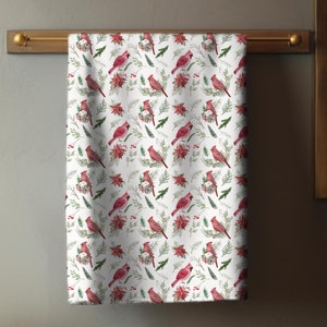 Bird Lover Kitchen Tea Towel, Red Cardinal Housewarming and Hostess Gift, Christmas Home Decor, Gift for Bird Watcher, Decorative Hand Towel