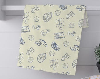 Amalfi Coast Italy Tea Towel, Tinned Fish Sardines Kitchen Decor, Tomato Lover Gift, Italian Market, Cute Aesthetic Oyster Dish Cloth