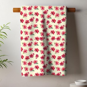 Pink Hibiscus Kitchen Tea Towel: Tropical Floral Cotton Dish Cloth