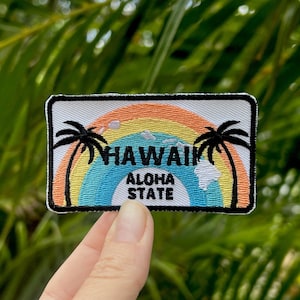 Hawaii Embroidered Iron On Patch, Sew On Applique, Aloha State Souvenir, Travel Patch Jackets Bag, Backpack Accessory, Rainbow Embellishment