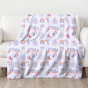 American Flag Lightweight Velveteen Plush Throw Blanket, Patriotic Home Decor, Red White and Blue, Stars and Stripes, 4th of July Gift