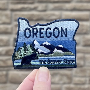 Oregon Full Embroidered Iron On Patch, Hat Sew On Applique, USA States Travel Souvenir, PNW Gift, The Beaver State, Patches Collection,