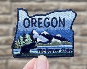 Oregon Full Embroidered Iron On Patch, Hat Sew On Applique, USA States Travel Souvenir, PNW Gift, The Beaver State, Patches Collection,