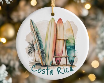 Costa Rica Christmas Tree Ornament, Tropical Beach Surf Vacation Keepsake, Travel Souvenir, Wedding Favor Memento, Holiday Decoration