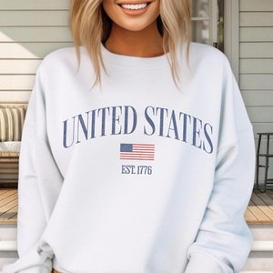Moletom com gola redonda e cores confortáveis da bandeira americana, EUA, 4 de julho, Dia da Independência, pulôver vermelho, branco e azul, Estados Unidos, verão