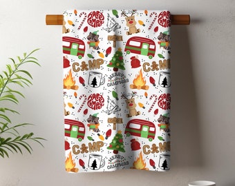 Camping Christmas Kitchen Towel, Hostess and Housewarming Gift, Camper Decor, RV Accessories for Inside, Trailer Dish Cloth, Merry Campmas