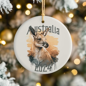Australia Ceramic Ornament, Sydney Melbourne AU Travel Souvenir, Aussie Vacation Gift, Christmas Tree Wallaby Kangaroo Decoration, 2024