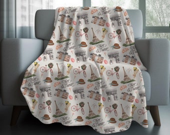 Paris Velveteen Plush Lightweight Throw Blanket: French Summer Decor