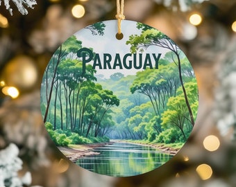 Paraguay Christmas Tree Ornament: Tropical Forest Ceramic Holiday Decoration
