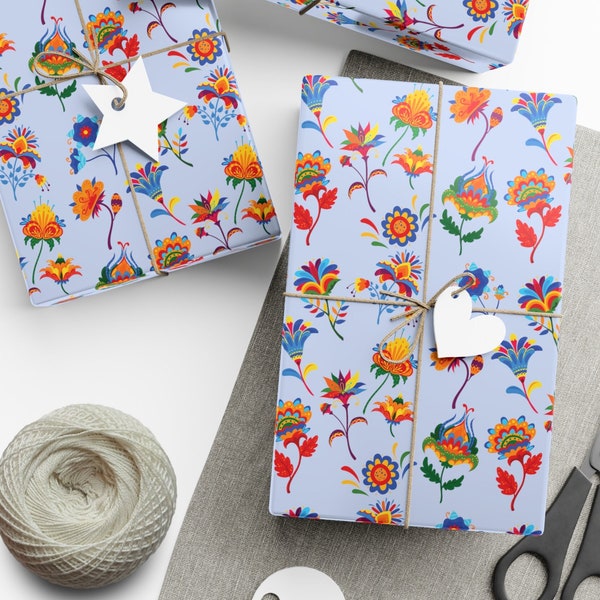 Mexican Folk Art Colorful Wrapping Paper Roll and Sheets, Floral Fiesta Party Supplies and Decor, Mothers Day, Birthday, Cinco De Mayo Gift