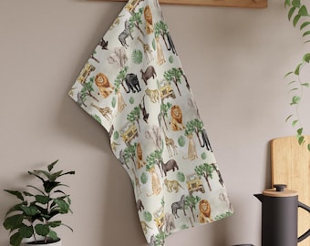 Geschirrtuch mit Safari-Tiermotiven, Geschirrtuch mit afrikanischen Tiermotiven, dekoratives Giraffen-Handtuch, Dschungel-Deko, Küchenaccessoire mit Zebra-Motiv