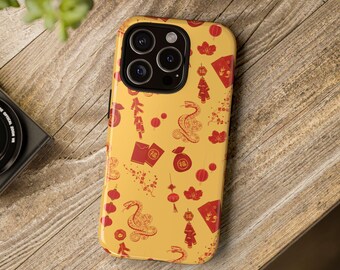 Mobilskal med ormmotiv, kinesiskt rött och guldfärgat nyår