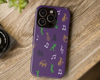 Wytrzymałe etui na instrumenty jazzowe | Etui na telefon z nutami na saksofon i fortepian