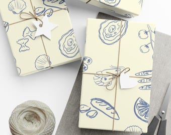 Italian Summer Gift Wrapping Paper, Yellow and Blue Lemon Tomatoes, Party Supplies, Foodie Gift, Eco Friendly, DIY Crafts, Amalfi Coast