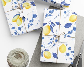 Lemon Floral Gift Wrap Paper, Elegant Wrapping Paper for Birthdays, Weddings, Showers, Eco-Friendly, DIY Crafts, Amalfi Coast Italy Party