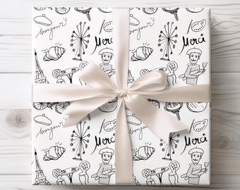 Paris Eiffel Tower Wrapping Paper: Black and White French Gift Wrap