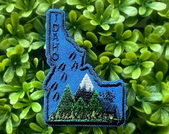 Idaho Embroidered Iron On Patch, Idaho State Art Gift, Travel Patch for Jacket, Bag, Backpack Accessory, Elk Mountain Souvenir Embellishment