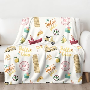 Italian-Themed Lightweight Velveteen Plush Blanket, Cozy Home Decor, Gift for Travelers, Blanket for Chilly Nights, Euro Style Throw