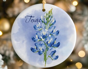 Texas Bluebonnet State Flower Ornament, Watercolor Floral Christmas Tree Decor, Travel Keepsake, Home Holiday Gift