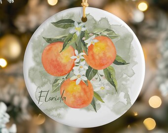 Florida Orange Blossom Ceramic Ornament, State Flower Gift, Christmas Tree Holiday Decor, Vacation Keepsake Souvenir