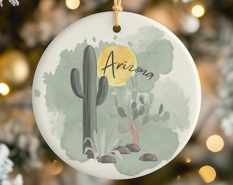Arizona Desert Cactus Ornament | Ceramic Round Holiday Ornament