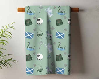 Scottish Icons Tea Towel | Tartan, Thistle, Unicorn, Sheep, Saltire