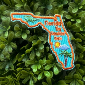 Florida Embroidered Iron On Patch, The Sunshine State Souvenir, Travel Patch for Jackets, Bag, Backpack Accessory, Alligator Embellishment