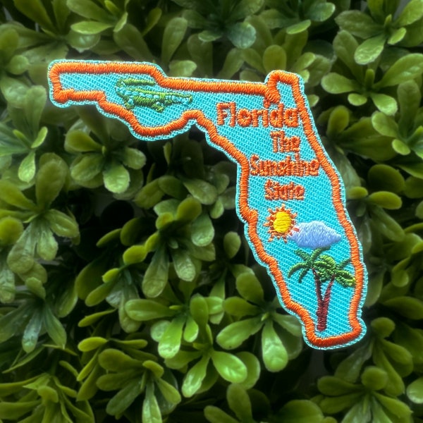 Florida Embroidered Iron On Patch, The Sunshine State Souvenir, Travel Patch for Jackets, Bag, Backpack Accessory, Alligator Embellishment