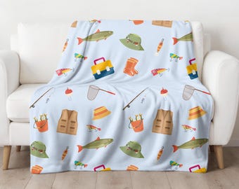Fishing Adventure Velveteen Plush Lightweight Blanket: Cozy Kids Decor