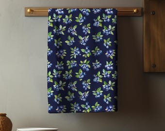Blueberry Bundles Tea Towel | Navy Blue Botanical Kitchen Linen