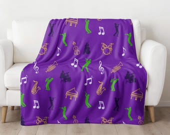 Jazz Instruments Pattern Lightweight Velveteen Plush Blanket | Sax Piano Trumpet Music Notes