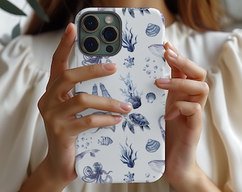 Scuba Diving Nautical Watercolor Sea Creatures Phone Case | Tough Case