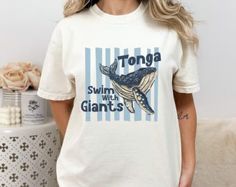 Koszulka Tonga Swim with Giants | Fałszywy gruby wzór, paski z wielorybem garbatym