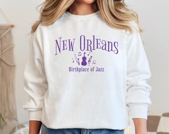New Orleans Jazz Long Sleeve Sweatshirt, Unisex Family Vacation Graphic Crewneck, Musical Vibes NOLA Souvenir
