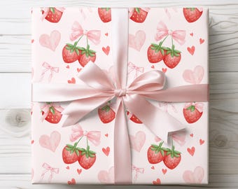 Niedliche Erdbeer-Geschenkpapiere, umweltfreundliches Geschenkpapier, Valentinstagverpackung, Obst-Babypartyzubehör, Foodie-Geburtstagsgeschenkverpackung