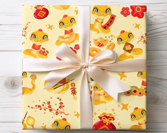 Year of the Snake Wrapping Paper, Lunar New Year Gift, Red and Gold