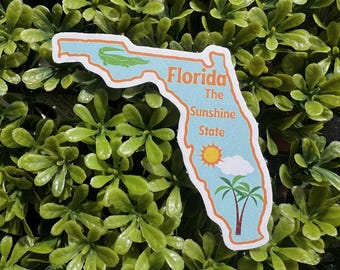 Florida Sticker, Travel Souvenir Vinyl Die Cut Decal, The Sunshine State Beachy Window Laptop Water Bottle Decoration, Weather Resistant