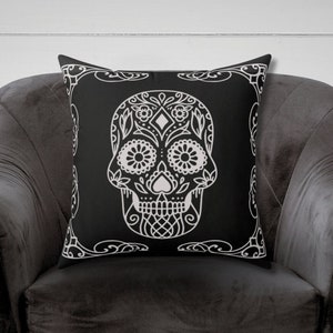 Halloween Spun Polyester Square Pillow, Dia De Los Muertos Decor, Fall Home Decoration, Hispanic Heritage, Sugar Skull Gift, Day of the Dead