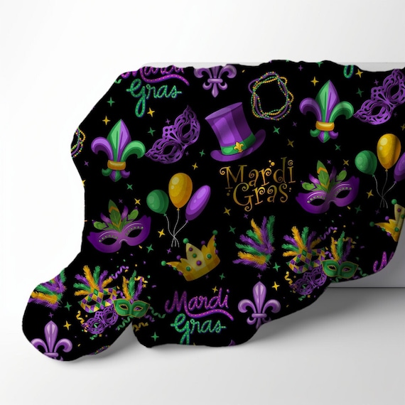 Mardi Gras Parade Fleur De Lis Velveteen Plush Throw Blanket, New Orleans Purple Green Yellow Home Decor, Louisiana Souvenir Gift, Travel