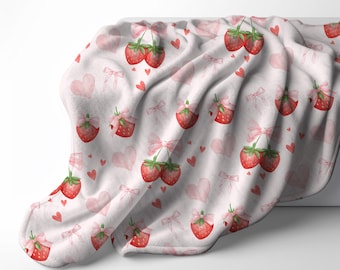 Strawberry Love Plush Blanket, Cozy Fruit Throw for Kids, Pink Nursery Decor, Valentine's Day Gift, Cute Home Soft Blanket, Girl Baby Shower