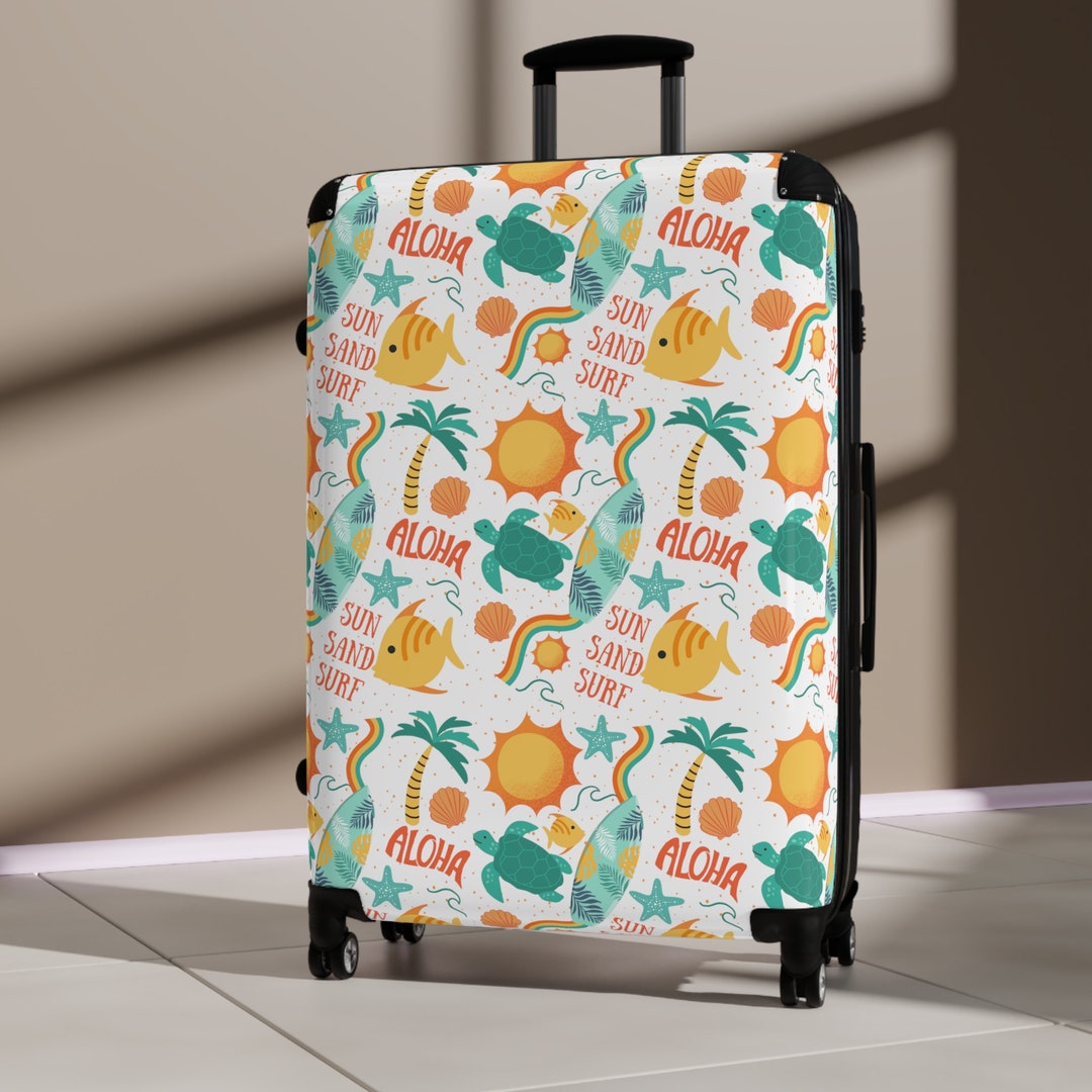 Surf, Beach, and Ocean Print Suitcase, Summer Vacation Rolling Luggage