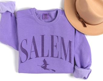 Salem Massachusetts Comfort Colors Sweatshirt, Halloween Gift, Crewneck Pullover Sweater, Travel Souvenir Tee, Witch Trials, Girls Trip