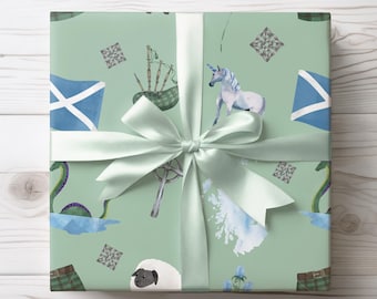 Scottish Wrapping Paper Roll, Unique Scotland Thistle Themed Gift, Matte or Satin