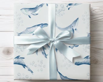 Papier do pakowania prezentów z motywem wieloryba garbatego w akwareli | Papier do pakowania Ocean Marine