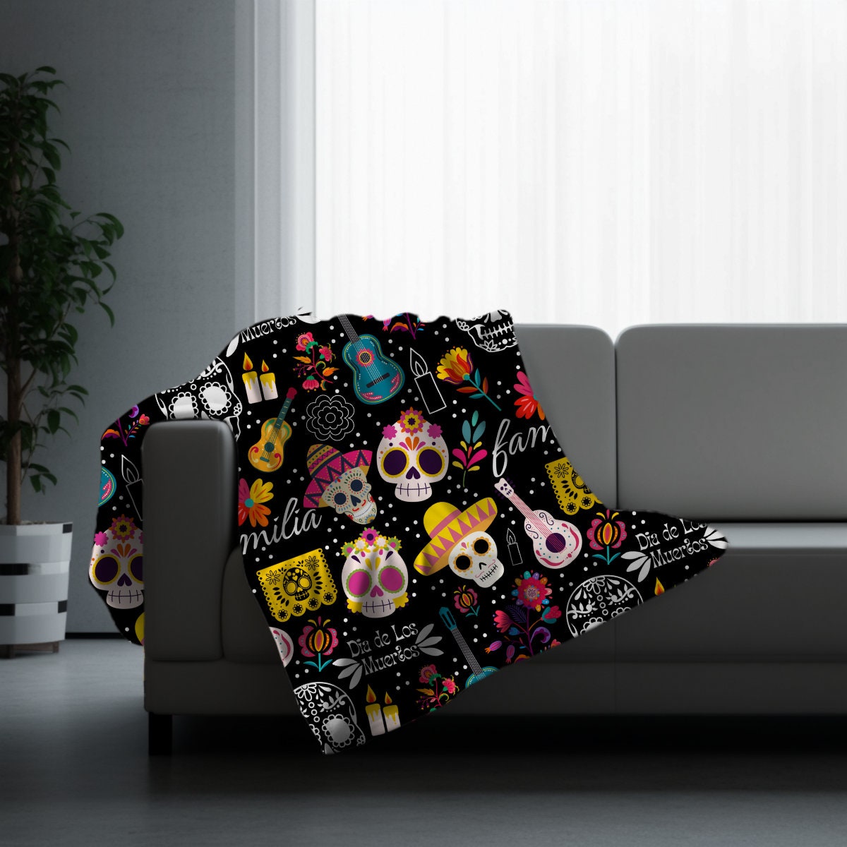 Black Cat Dia De Los Muertos Quilted Blanket NCU0DV1312