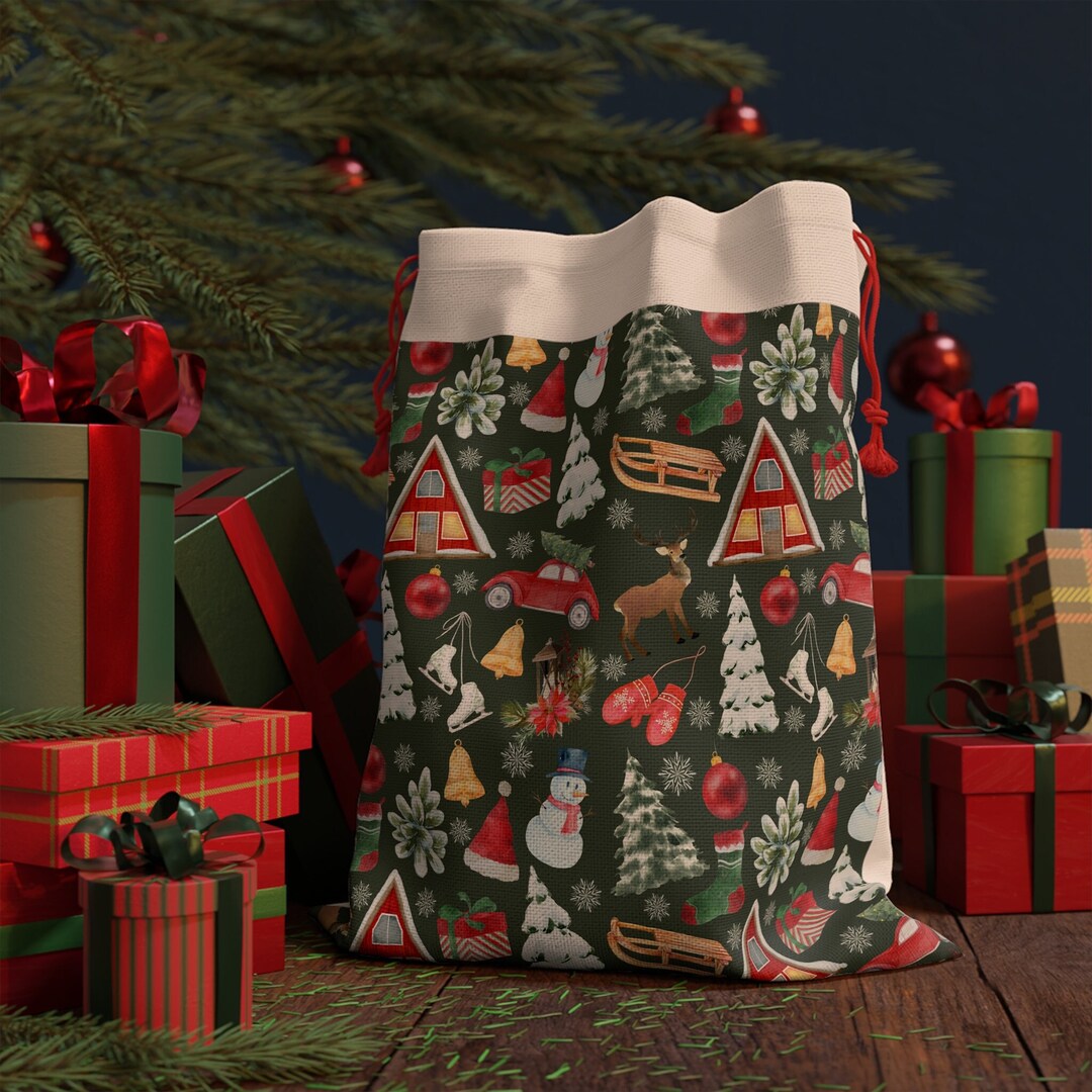 Christmas at the Cabin Linen Gift Bag Christmas Gift Bag Etsy