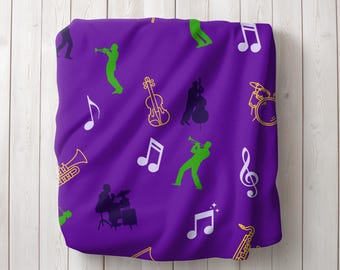 Jazz Music Lightweight Velveteen Throw Blanket, Instrument Room Home Decor, Saxophone Player Gift, Jazz Band Lover Bedding